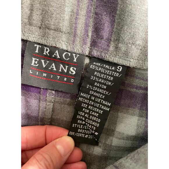 Vtg. Tracy Evans Gray and Purple Plaid Skirt SZ 9 - Picture 5 of 8